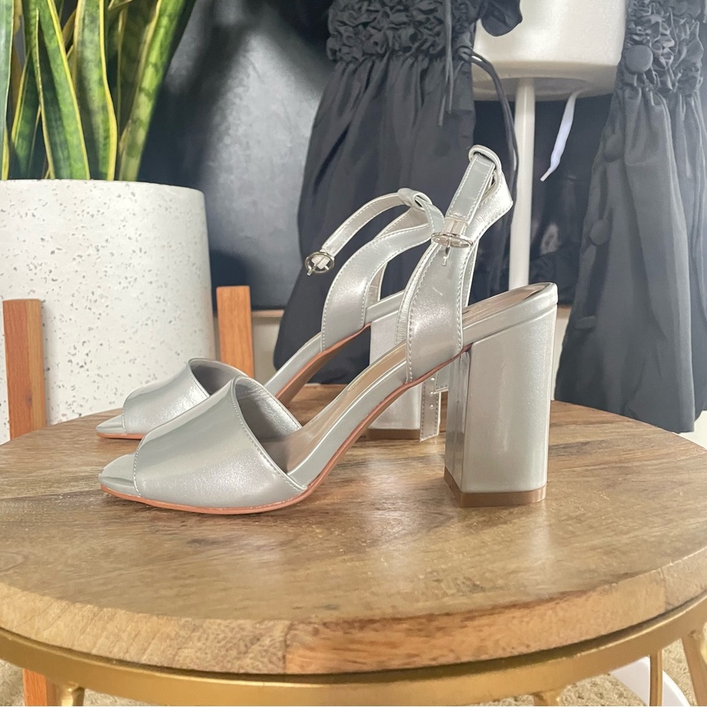Silver, glitter-y chunky high heels